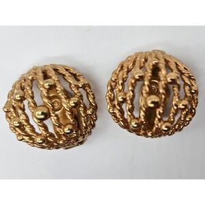 Napier Gold Tone Filigree Clip On Earrings Patent Pending 1960s